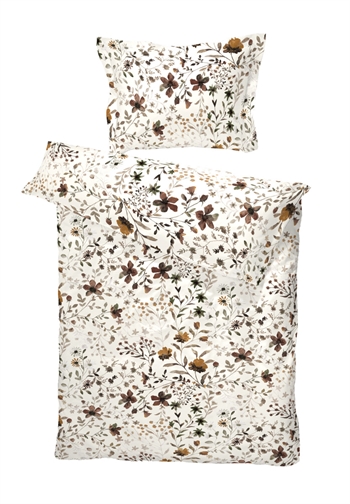 Se Turiform sengetøj - 140x200 cm - Tilde Beige - 100% bomuldssatin sengesæt - Blomstret sengetøj hos Dynezonen.dk